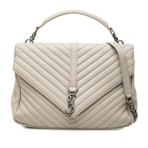 Saint Laurent Monogram Handbag Chain Shoulder Bag Gray Leather